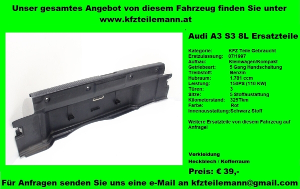 Verkleidung Heckblech Audi A3 8L S3